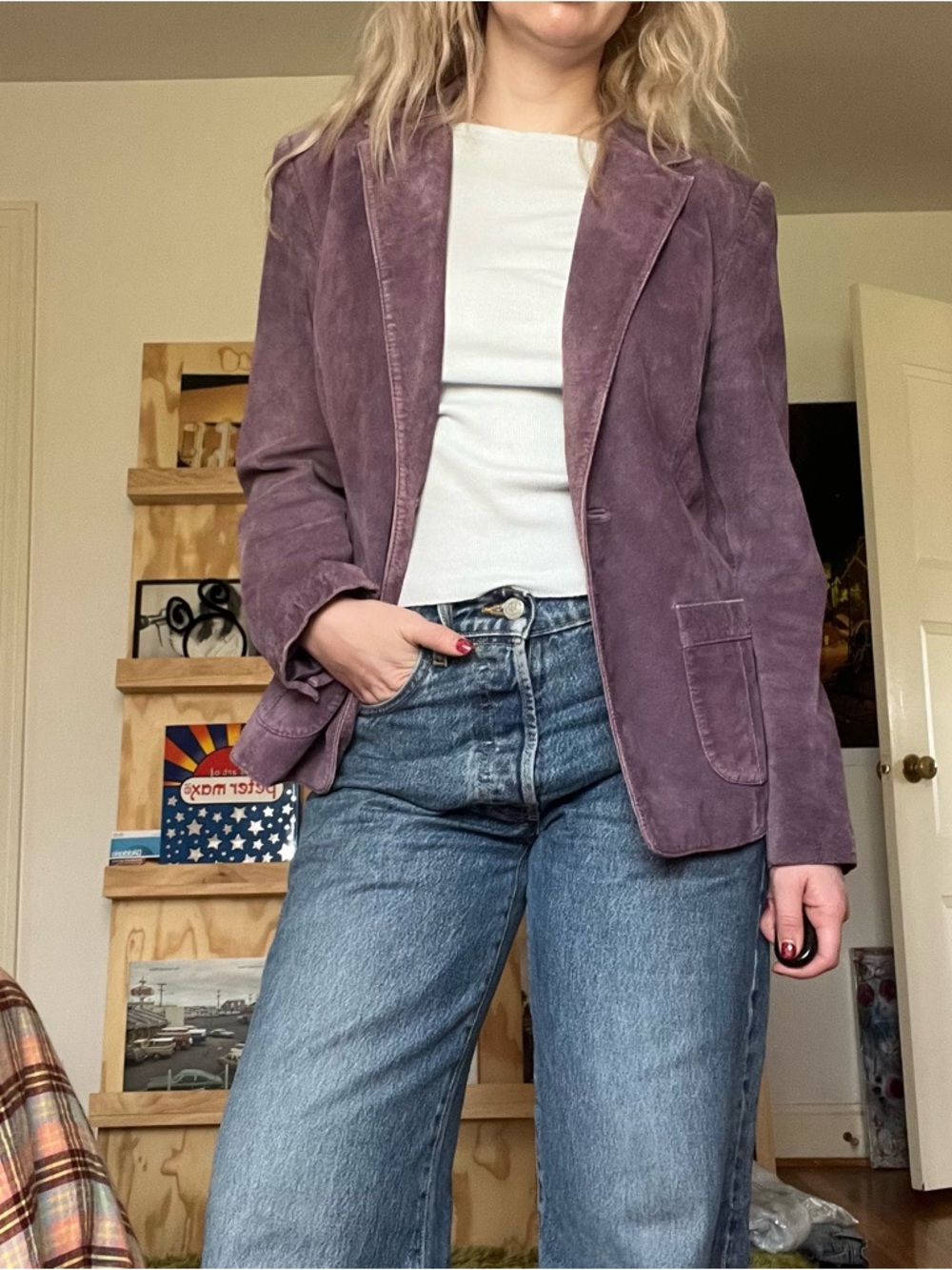 Women's Suede Blazer Jacket in Dusty Purple